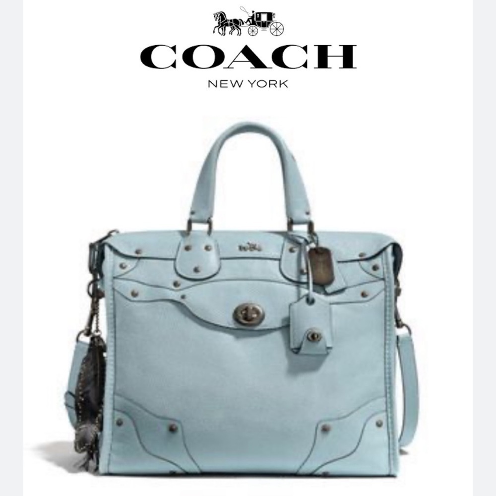 Coach Elevated Rhyder 33 Cornflower Blue Pebbled Suede Leather Shoulder Bag - Picture 2 of 16